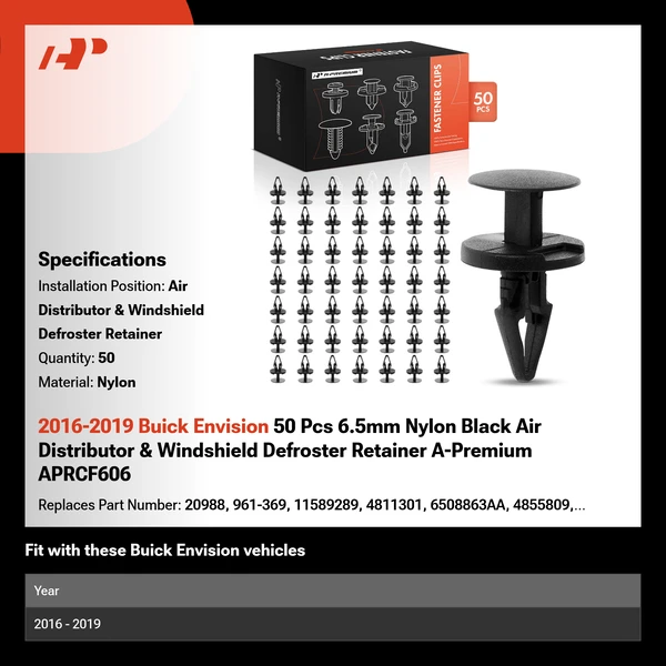 2016-2019 Buick Envision 50 Pcs 6.5mm Nylon Black Air Distributor & Windshield Defroster Retainer A-Premium APRCF606
