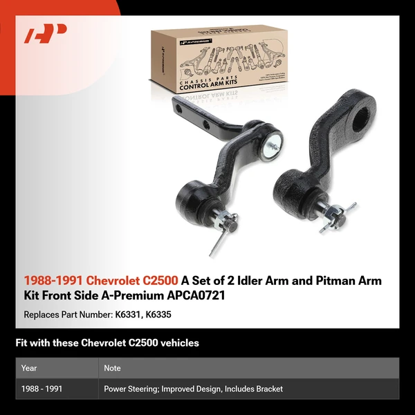 1988-1991 Chevrolet C2500 A Set of 2 Idler Arm and Pitman Arm Kit Front Side A-Premium APCA0721