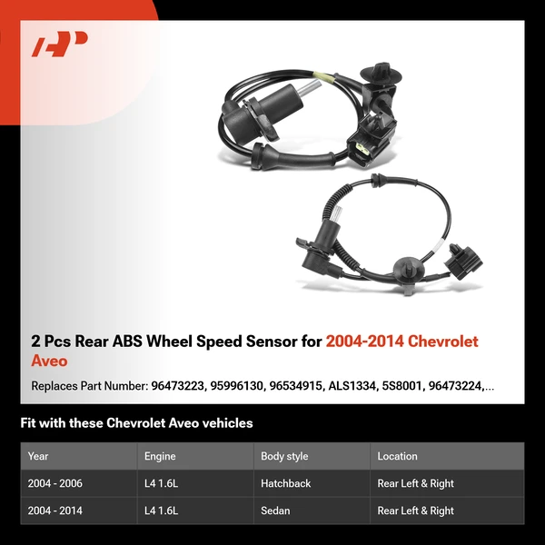 2 Pcs Rear ABS Wheel Speed Sensor for 2004-2014 Chevrolet Aveo