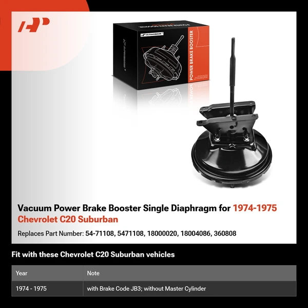 Vacuum Power Brake Booster Single Diaphragm for 1974-1975 Chevrolet C20 Suburban