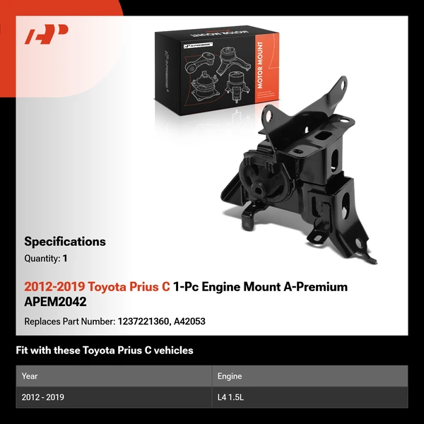 2012-2019 Toyota Prius C 1-Pc Engine Mount A-Premium APEM2042
