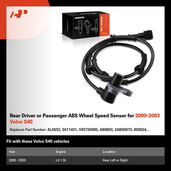 Rear Driver or Passenger ABS Wheel Speed Sensor for 2000-2003 Volvo S40