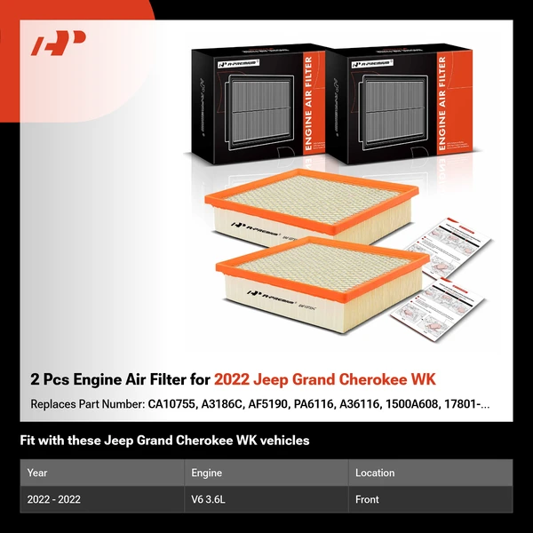 2 Pcs Engine Air Filter for 2022 Jeep Grand Cherokee WK