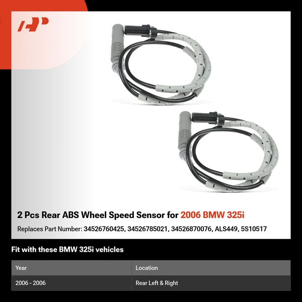 2 Pcs Rear ABS Wheel Speed Sensor for 2006 BMW 325i