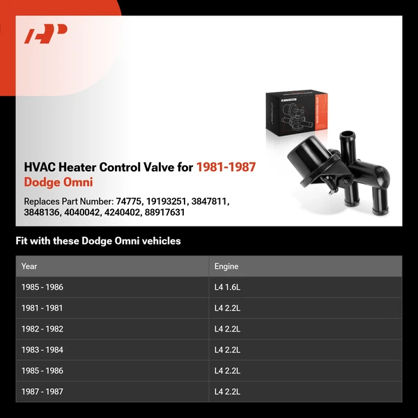 HVAC Heater Control Valve for 1981-1987 Dodge Omni