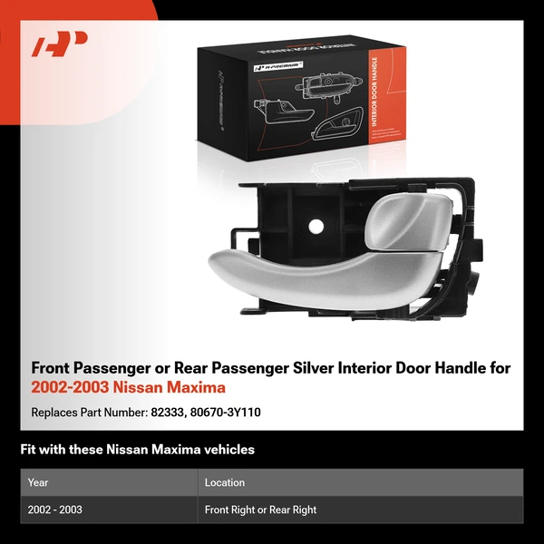 Front Passenger or Rear Passenger Silver Interior Door Handle for 2002-2003 Nissan Maxima