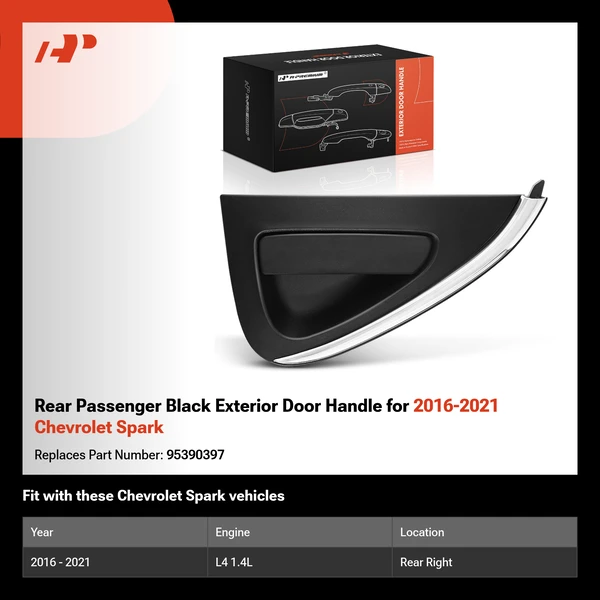 Rear Passenger Black Exterior Door Handle for 2016-2021 Chevrolet Spark