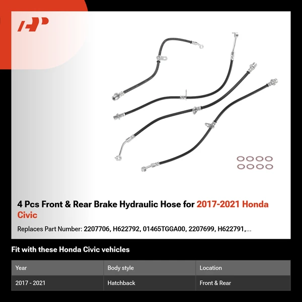 4 Pcs Front & Rear Brake Hydraulic Hose for 2017-2021 Honda Civic