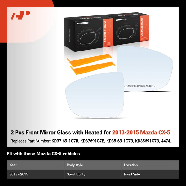 2 Pcs Front Mirror Glass with Heated for 2013-2015 Mazda CX-5