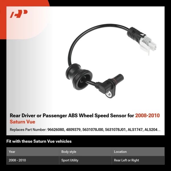 Rear Driver or Passenger ABS Wheel Speed Sensor for 2008-2010 Saturn Vue