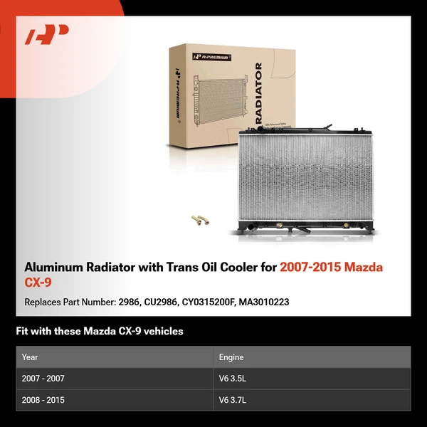 Aluminum Radiator with Trans Oil Cooler for 2007-2015 Mazda CX-9