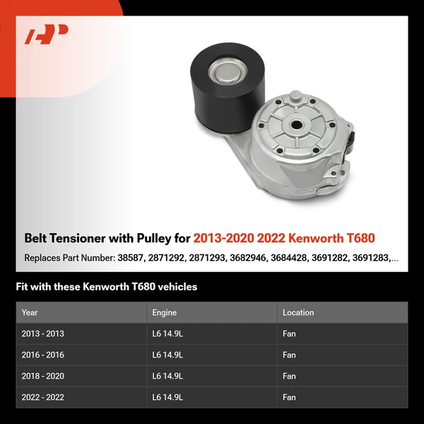 Belt Tensioner with Pulley for 2013-2020 2022 Kenworth T680