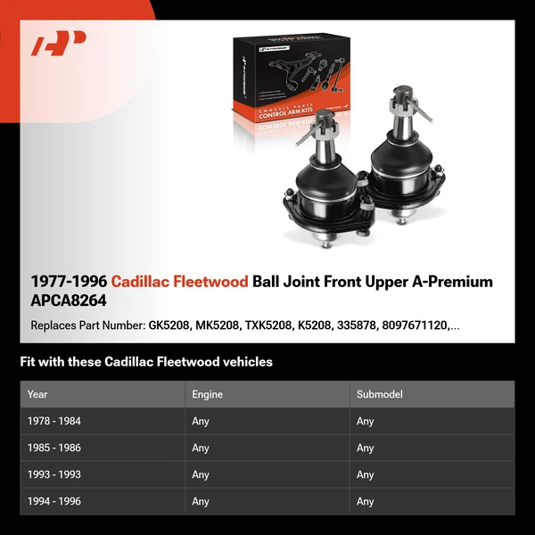 1977-1996 Cadillac Fleetwood Ball Joint Front Upper A-Premium APCA8264