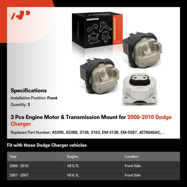 3 Pcs Engine Motor & Transmission Mount for 2006-2010 Dodge Charger