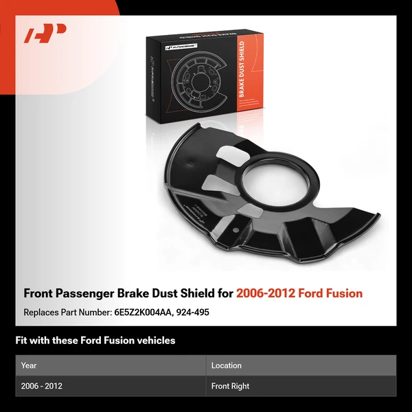 Front Passenger Brake Dust Shield for 2006-2012 Ford Fusion