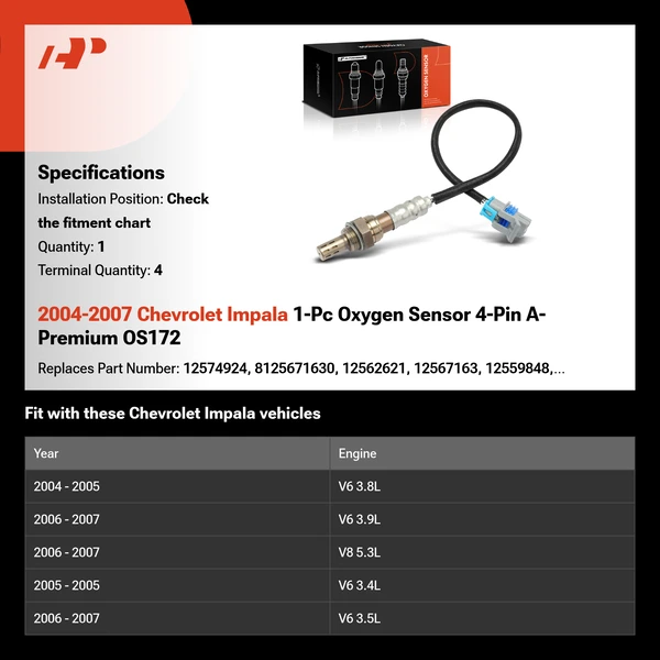 2004-2007 Chevrolet Impala 1-Pc Oxygen Sensor 4-Pin A-Premium OS172