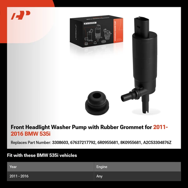 Front Headlight Washer Pump with Rubber Grommet for 2011-2016 BMW 535i