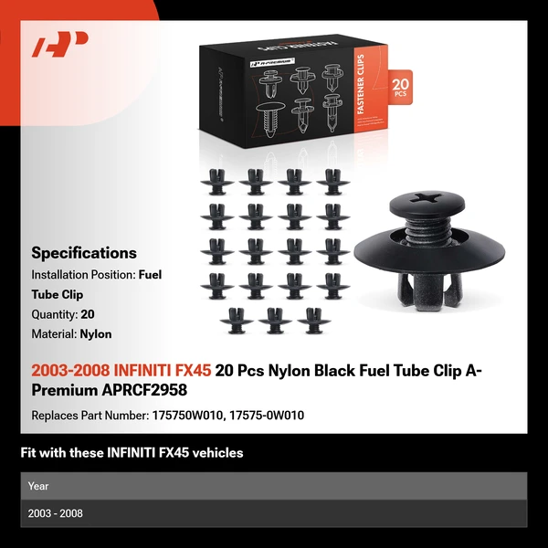 2003-2008 INFINITI FX45 20 Pcs Nylon Black Fuel Tube Clip A-Premium APRCF2958