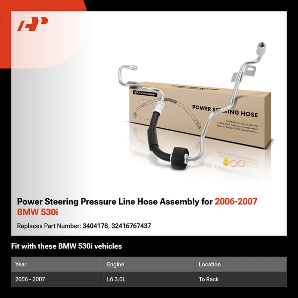 Power Steering Pressure Line Hose Assembly for 2006-2007 BMW 530i