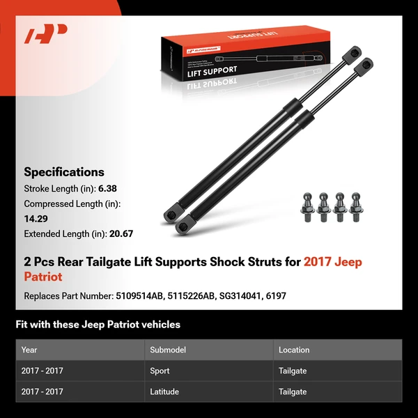 2 Pcs Rear Tailgate Lift Supports Shock Struts for 2017 Jeep Patriot