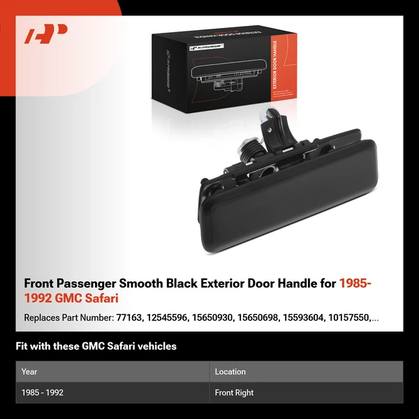 Front Passenger Smooth Black Exterior Door Handle for 1985-1992 GMC Safari