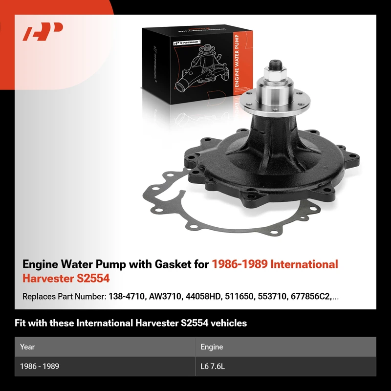 Engine Water Pump with Gasket for 1986-1989 International Harvester S2554