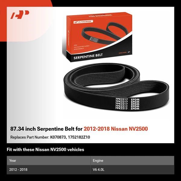 87.34 inch Serpentine Belt for 2012-2018 Nissan NV2500
