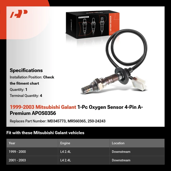 1999-2003 Mitsubishi Galant 1-Pc Oxygen Sensor 4-Pin A-Premium APOS0356