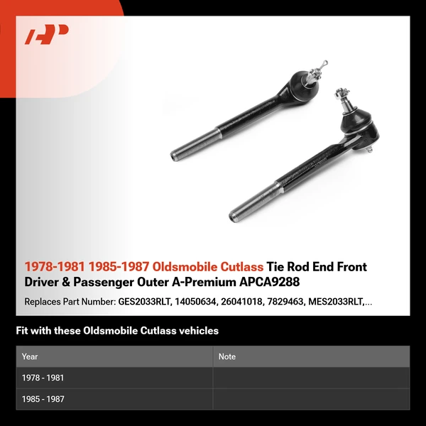 1978-1981 1985-1987 Oldsmobile Cutlass Tie Rod End Front Driver & Passenger Outer A-Premium APCA9288