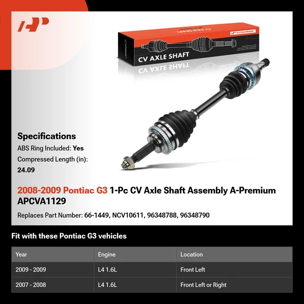 2008-2009 Pontiac G3 1-Pc CV Axle Shaft Assembly A-Premium APCVA1129