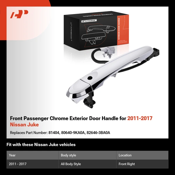 Front Passenger Chrome Exterior Door Handle for 2011-2017 Nissan Juke