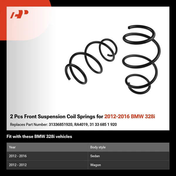 2 Pcs Front Suspension Coil Springs for 2012-2016 BMW 328i