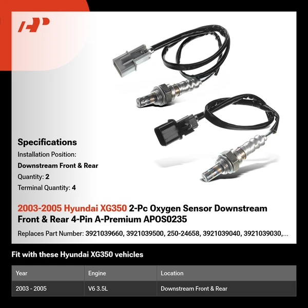 2003-2005 Hyundai XG350 2-Pc Oxygen Sensor Downstream Front & Rear 4-Pin A-Premium APOS0235