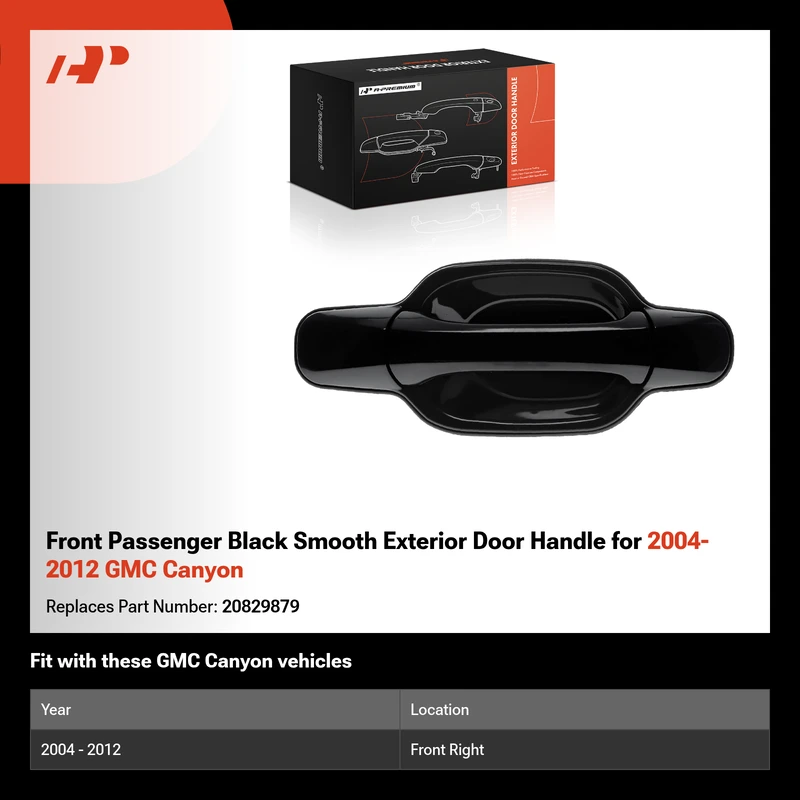 Front Passenger Black Smooth Exterior Door Handle for 2004-2012 GMC Canyon