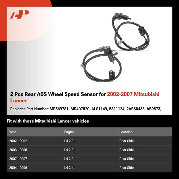 2 Pcs Rear ABS Wheel Speed Sensor for 2002-2007 Mitsubishi Lancer