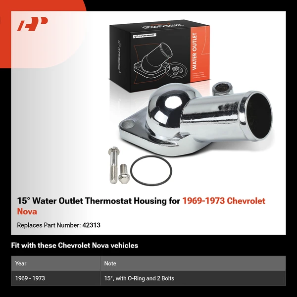15° Water Outlet Thermostat Housing for 1969-1973 Chevrolet Nova