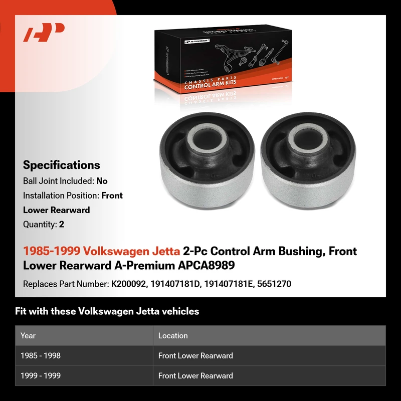 1985-1999 Volkswagen Jetta 2-Pc Control Arm Bushing, Front Lower Rearward A-Premium APCA8989