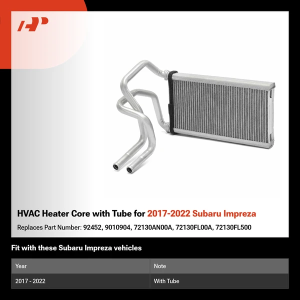 HVAC Heater Core with Tube for 2017-2022 Subaru Impreza