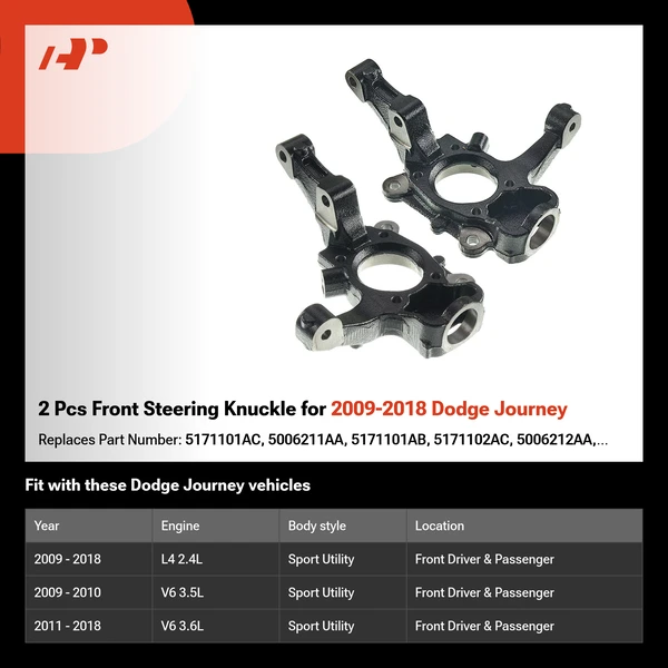 2 Pcs Front Steering Knuckle for 2009-2018 Dodge Journey