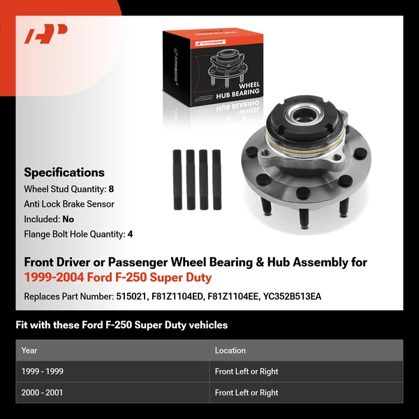 Front Driver or Passenger Wheel Bearing & Hub Assembly for 1999-2004 Ford F-250 Super Duty