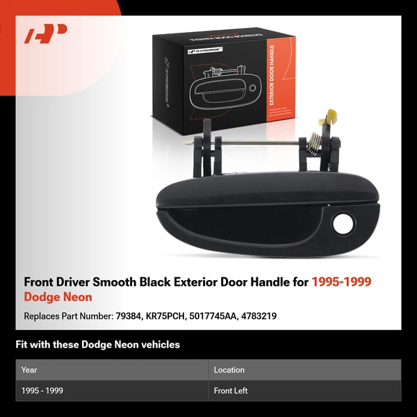 Front Driver Smooth Black Exterior Door Handle for 1995-1999 Dodge Neon