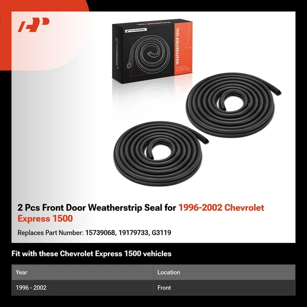 2 Pcs Front Door Weatherstrip Seal for 1996-2002 Chevrolet Express 1500