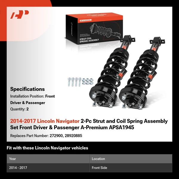 2014-2017 Lincoln Navigator 2-Pc Strut and Coil Spring Assembly Set Front Driver & Passenger A-Premium APSA1945