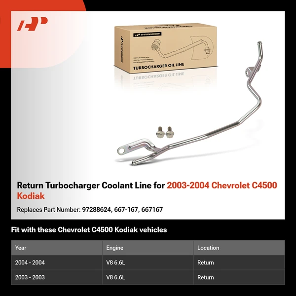 Return Turbocharger Coolant Line for 2003-2004 Chevrolet C4500 Kodiak