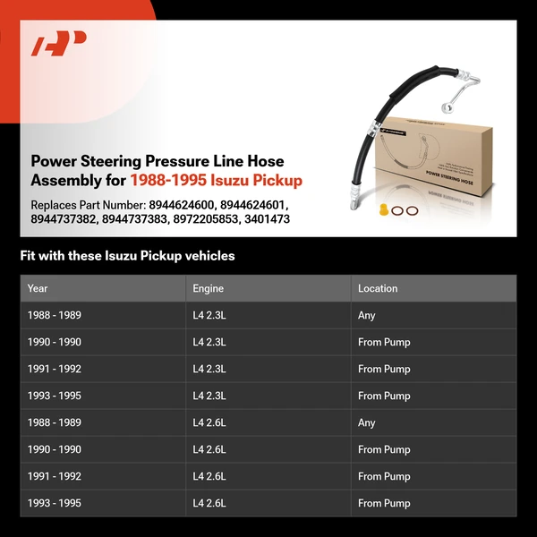 Power Steering Pressure Line Hose Assembly for 1988-1995 Isuzu Pickup