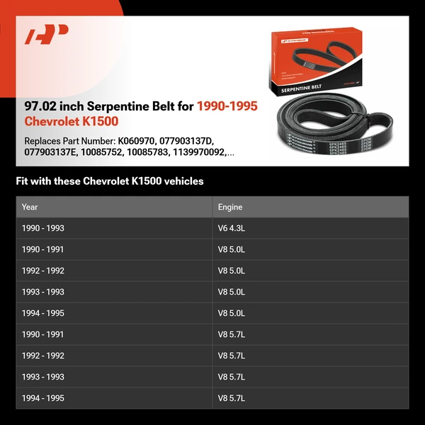 97.02 inch Serpentine Belt for 1990-1995 Chevrolet K1500