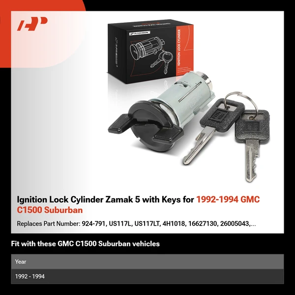 Ignition Lock Cylinder Zamak 5 with Keys for 1992-1994 GMC C1500 Suburban