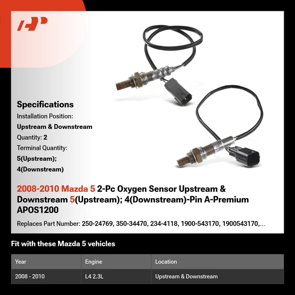 2008-2010 Mazda 5 2-Pc Oxygen Sensor Upstream & Downstream 5(Upstream); 4(Downstream)-Pin A-Premium APOS1200