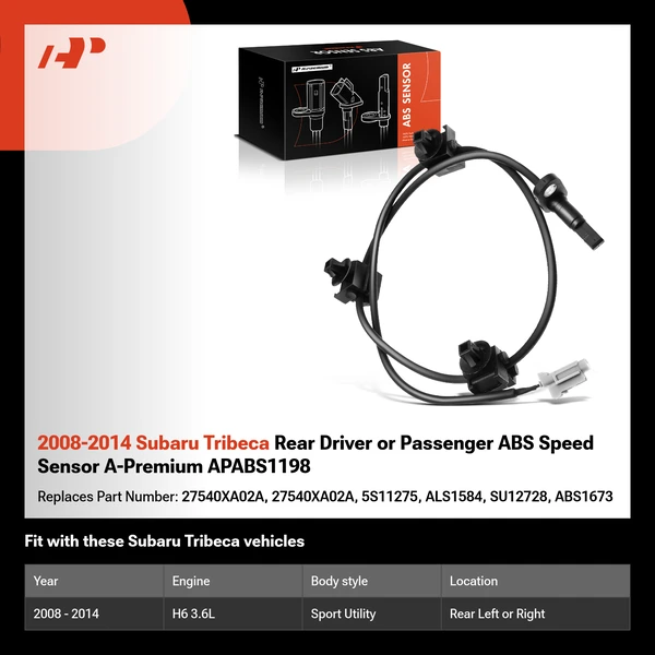 2008-2014 Subaru Tribeca Rear Driver or Passenger ABS Speed Sensor A-Premium APABS1198