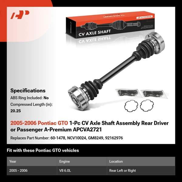 2005-2006 Pontiac GTO 1-Pc CV Axle Shaft Assembly Rear Driver or Passenger A-Premium APCVA2721